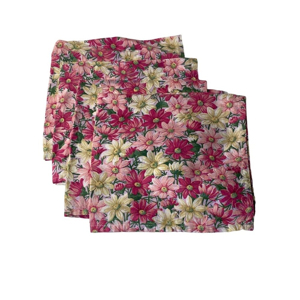 4 VTG Napkin Cloth Pink Floral Dining Table Linen